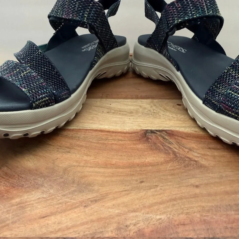 Skechers Trail Womens 9 Navy‎ Multi Space Dye Luxe Foam Sandals Machine Washable - Picture 9 of 11